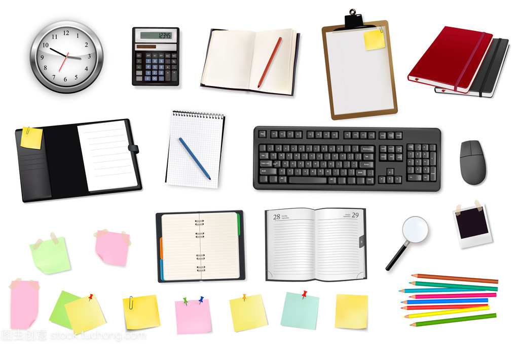 商業與辦公用品 高效辦公耗材的矢量時代